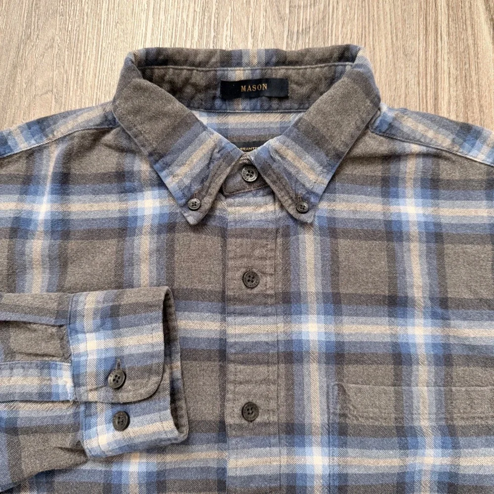 Pendleton Mason Plaid Flannel Button Down Shirt Men's Medium Gray Blue Casual - Picture 1 of 6